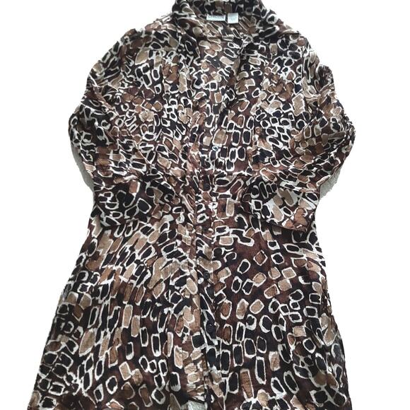 Chicos Tunic 0 Small Black Brown Geometric Print 100% Silk Button Art to Wear - Picture 1 of 7